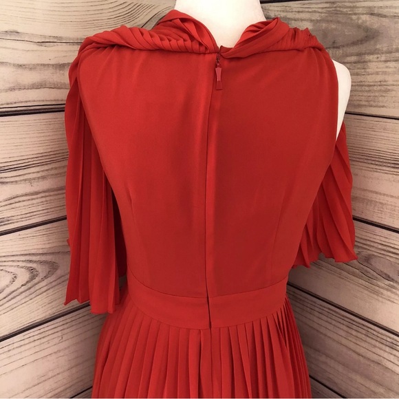NWT KATE SPADE Persimmon Grove Red Orange Pleated Popover Cape Fit Flare Dress - Picture 9 of 16